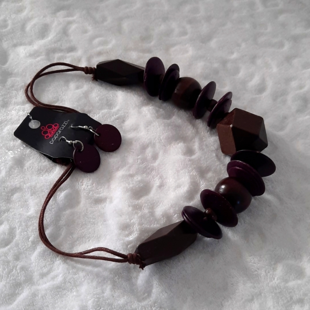 Fine polished wood African jewelry costume with earrings.